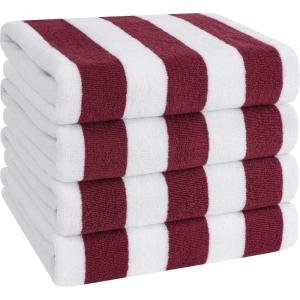 imageAmerican Soft Linen Cabana Striped Beach Towels 30x60 inch 4 Piece Oversize Pool Towels Quick Drying Sand Free Swim Towels Moss GreenBordeaux Red