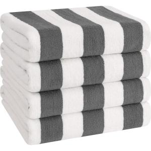 imageAmerican Soft Linen Cabana Striped Beach Towels 30x60 inch 4 Piece Oversize Pool Towels Quick Drying Sand Free Swim Towels Moss GreenDark Grey