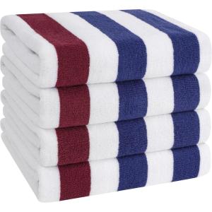 imageAmerican Soft Linen Cabana Striped Beach Towels 30x60 inch 4 Piece Oversize Pool Towels Quick Drying Sand Free Swim Towels Moss GreenNavy Bluebordeaux