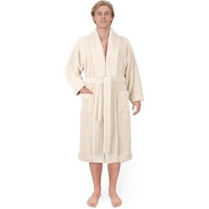 imageAmerican Soft Linen Luxury Mens Fleece Bathrobe Soft Warm Lightweight Plush Robe for Men Cozy Absorbent Spa Hotel QualityBeige