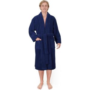 imageAmerican Soft Linen Luxury Mens Fleece Bathrobe Soft Warm Lightweight Plush Robe for Men Cozy Absorbent Spa Hotel QualityNavy Blue