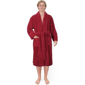 imageAmerican Soft Linen Luxury Mens Fleece Bathrobe Soft Warm Lightweight Plush Robe for Men Cozy Absorbent Spa Hotel QualityRed