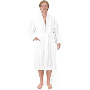 imageAmerican Soft Linen Luxury Mens Fleece Bathrobe Soft Warm Lightweight Plush Robe for Men Cozy Absorbent Spa Hotel QualityWhite